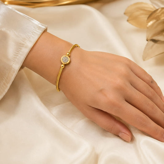 Lunara Crystal Disc Gold-Tone Stainless Steel Bangle