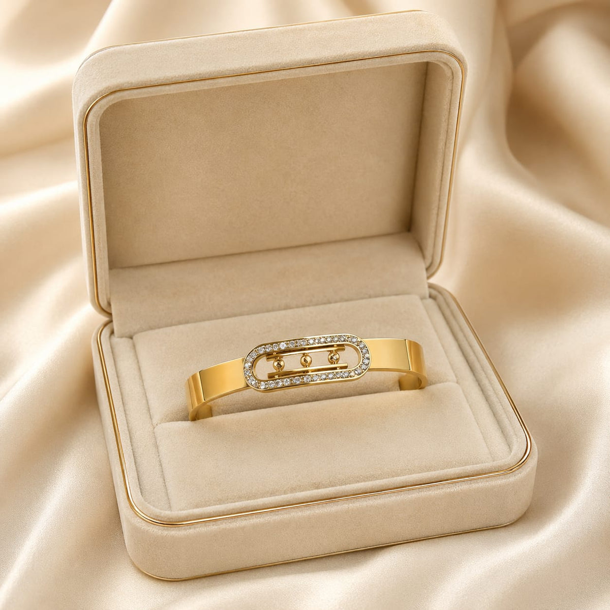 Elara Triple Crystal Oval Gold-Tone Stainless Steel Bangle