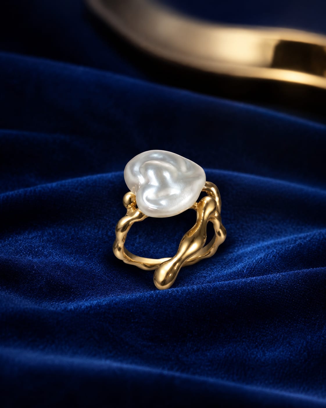 White Rose Sculptural Gold-Tone Adjustable Stainless Steel Ring for Women