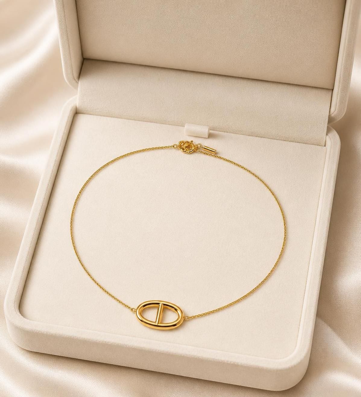 Elara Oval Link Gold-Tone Stainless Steel Necklace for Women