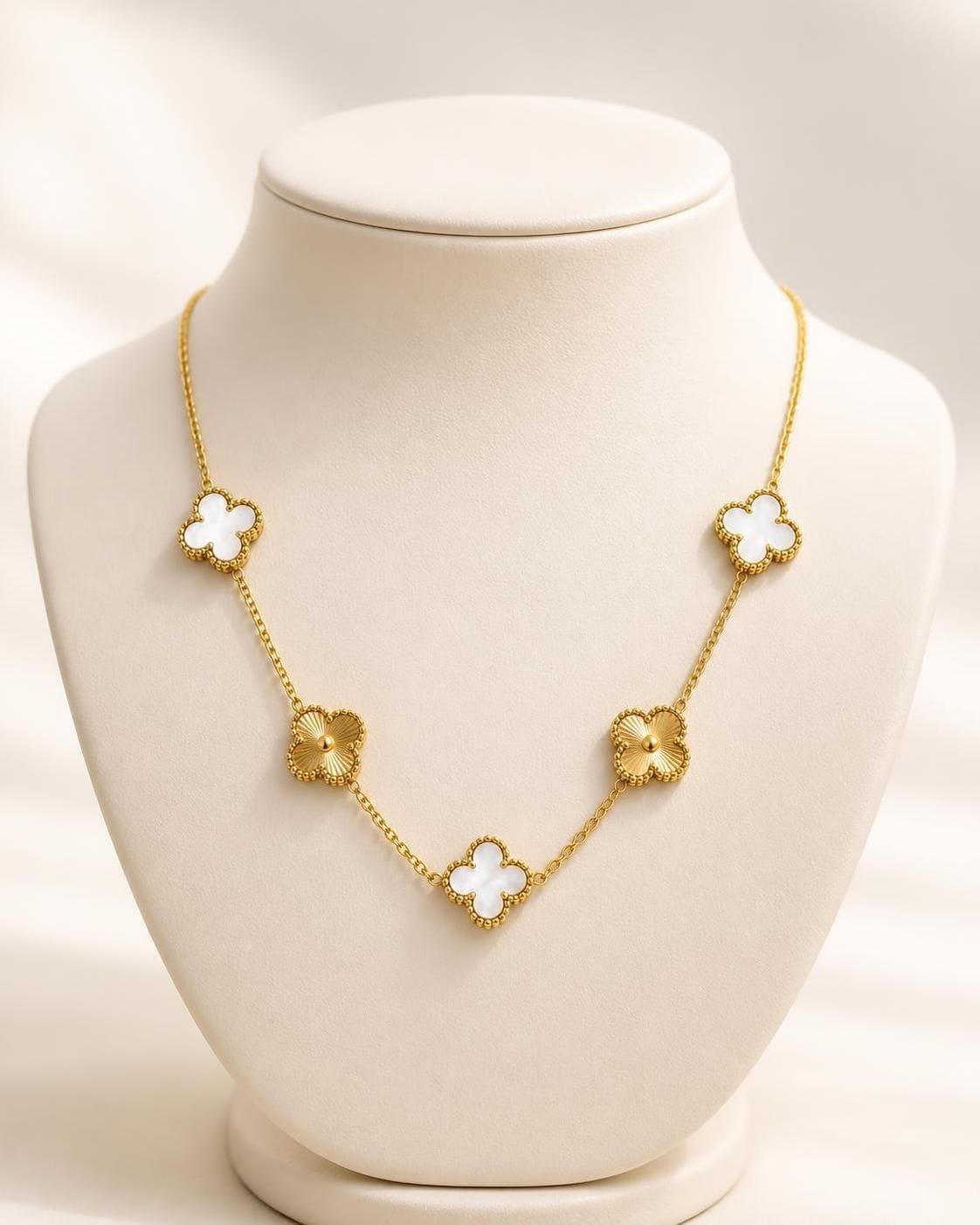Aveline Five Clover Gold-Tone Stainless Steel Station Necklace