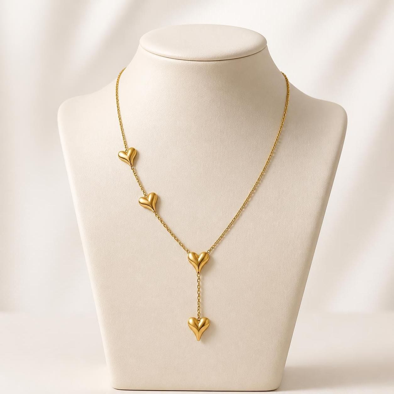 Amora Four Heart Drop Gold-Tone Stainless Steel Y Necklace