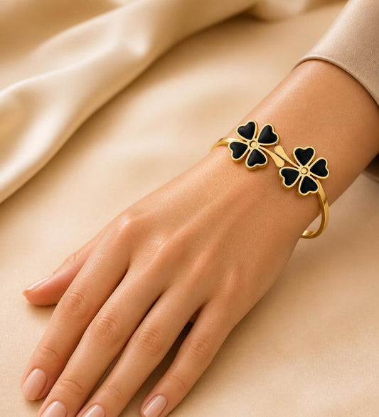 Black Clover Gold-Tone Stainless Steel Bangle