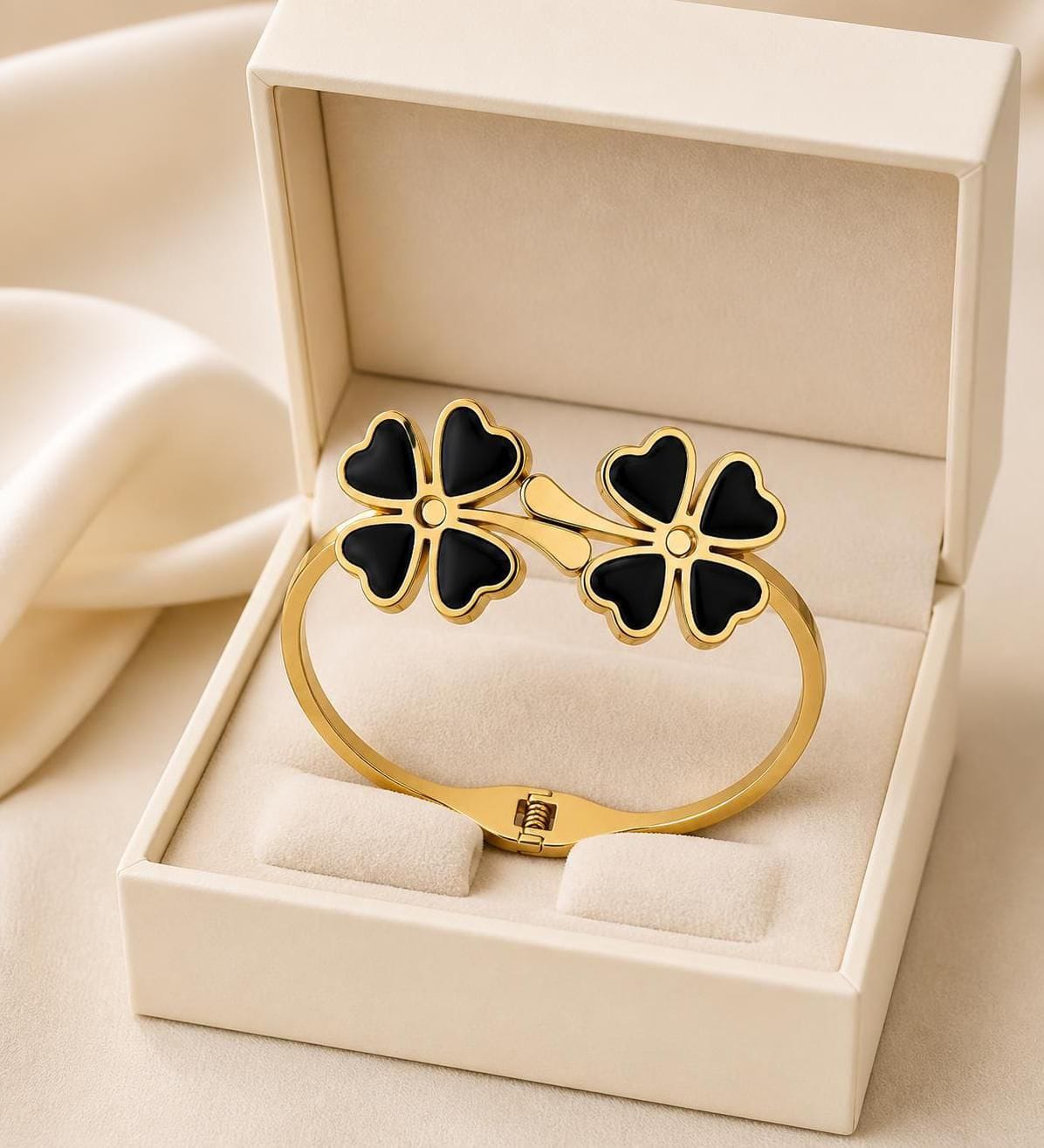 Black Clover Gold-Tone Stainless Steel Bangle