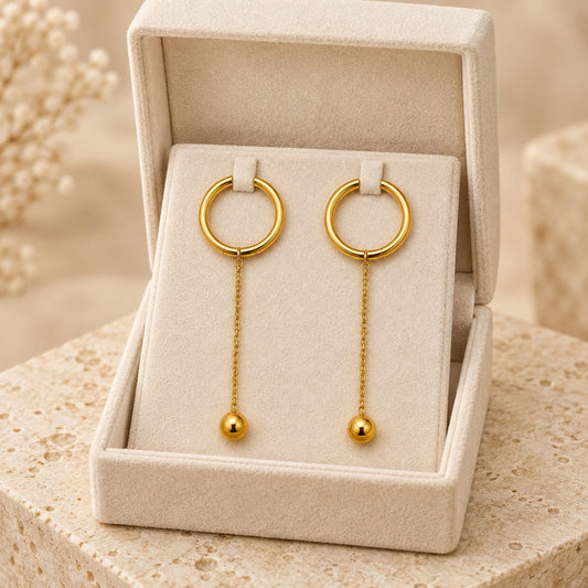 Gold Ball Chain-Drop Hoop Earrings – Stainless Steel