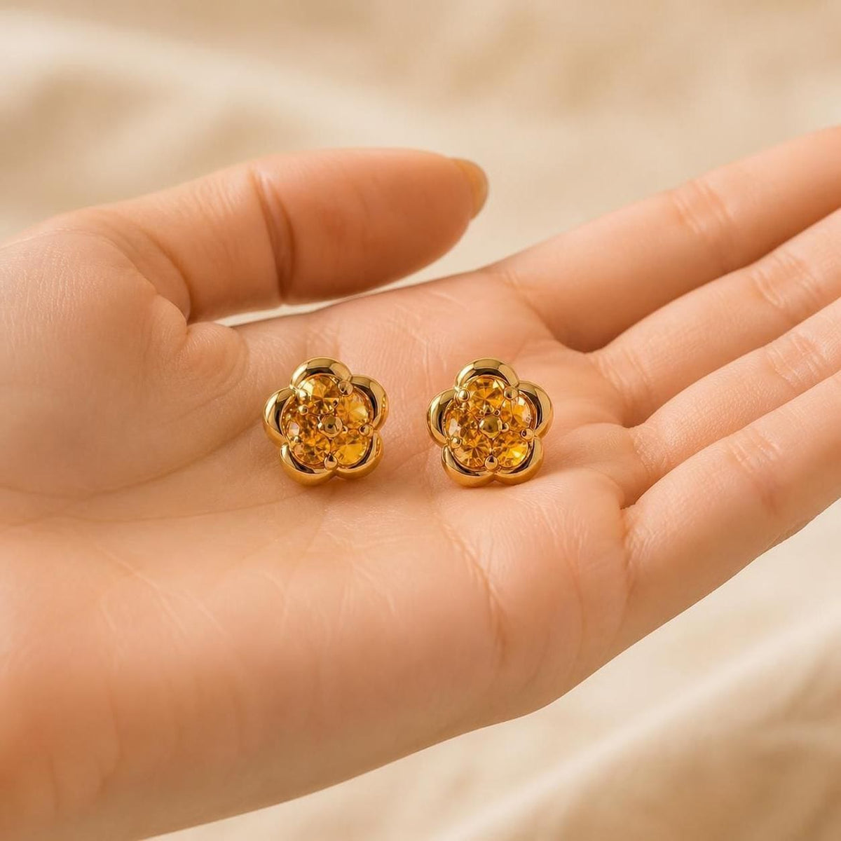 Golden Bloom Flower Stud Earrings – Stainless Steel
