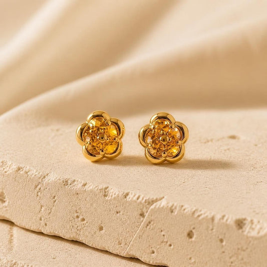 Golden Bloom Flower Stud Earrings – Stainless Steel