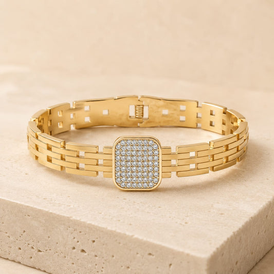 Aurevia Crystal Square Gold-Tone Stainless Steel Bangle