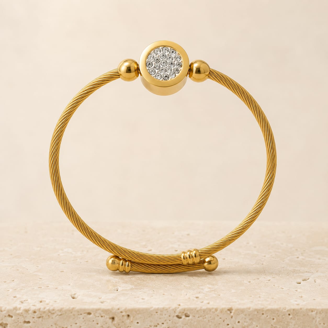 Lunara Crystal Disc Gold-Tone Stainless Steel Bangle