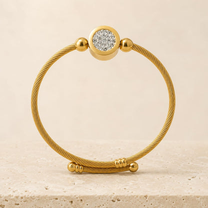 Lunara Crystal Disc Gold-Tone Stainless Steel Bangle