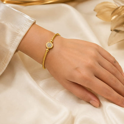 Lunara Crystal Disc Gold-Tone Stainless Steel Bangle