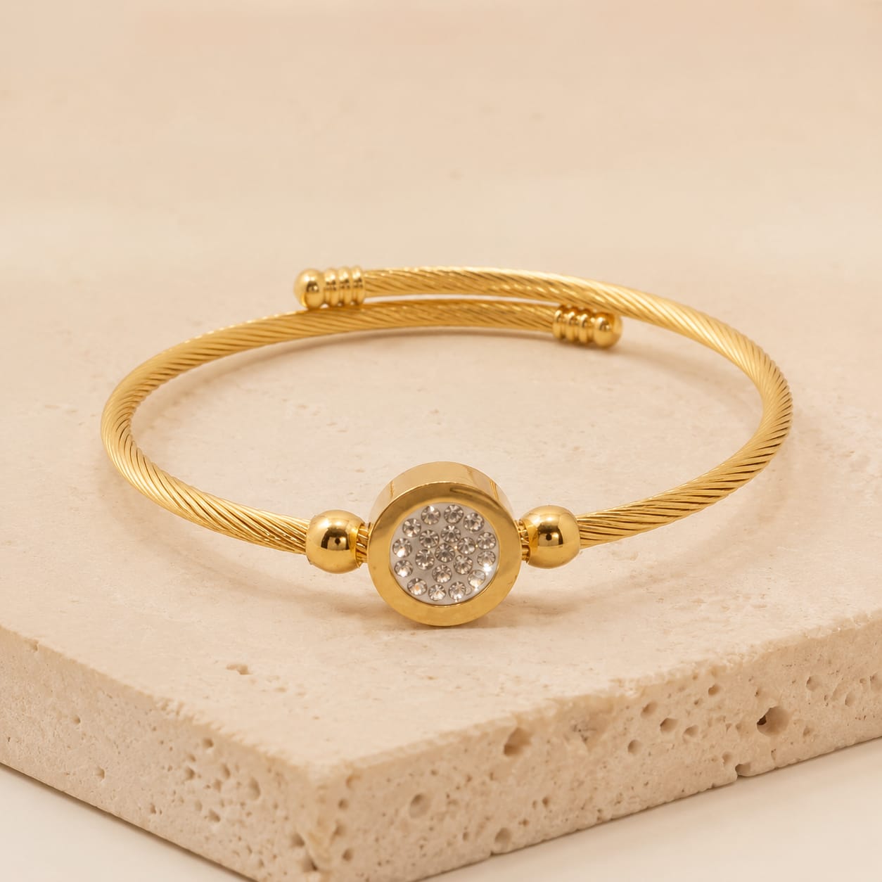 Lunara Crystal Disc Gold-Tone Stainless Steel Bangle