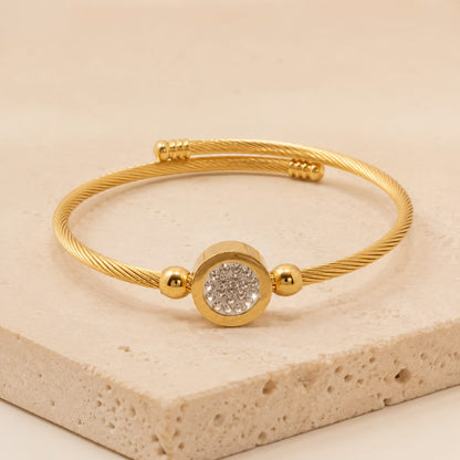 Lunara Crystal Disc Gold-Tone Stainless Steel Bangle