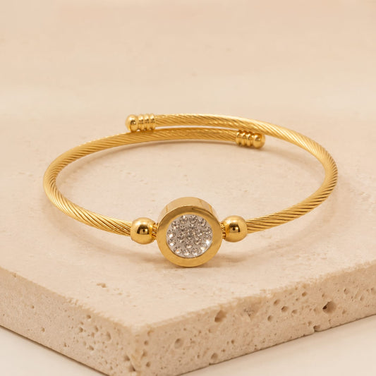 Lunara Crystal Disc Gold-Tone Stainless Steel Bangle