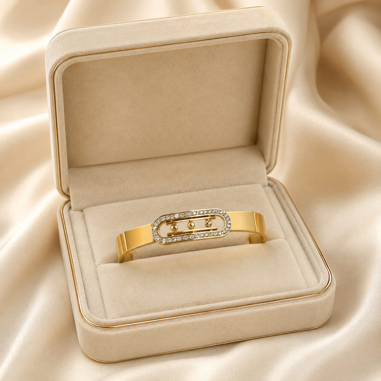 Elara Triple Crystal Oval Gold-Tone Stainless Steel Bangle