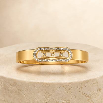 Elara Triple Crystal Oval Gold-Tone Stainless Steel Bangle