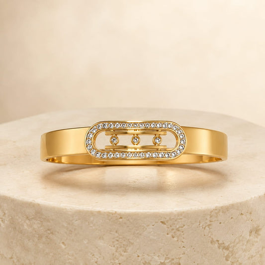 Elara Triple Crystal Oval Gold-Tone Stainless Steel Bangle