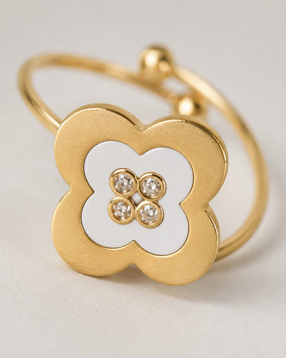 White Clover Clear-Stone Gold-Tone Adjustable Stainless Steel Ring for Women