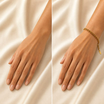Gold-Tone Curb Chain Stainless Steel Bracelet for Women