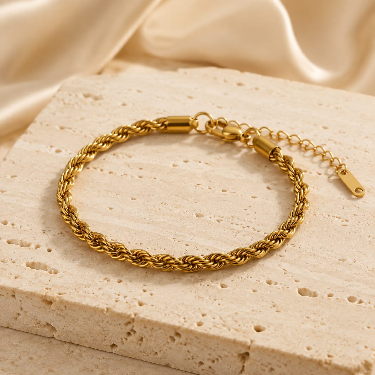 Gold-Tone Curb Chain Stainless Steel Bracelet for Women