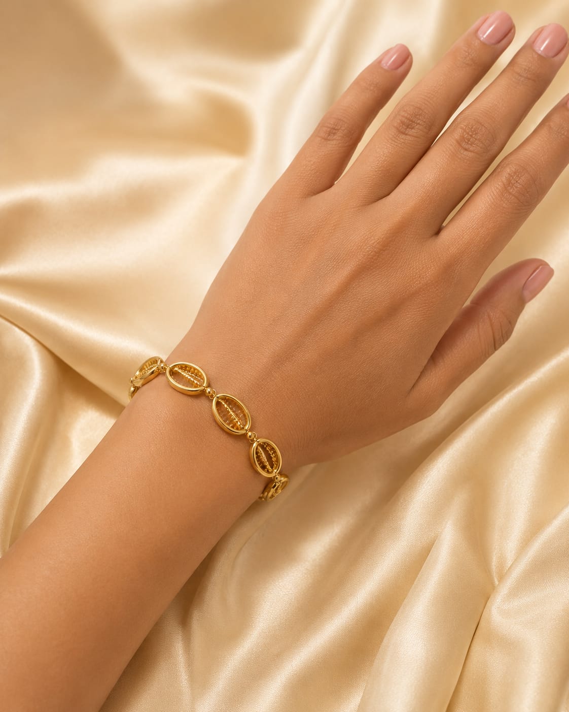 Cowrie Shell Link Gold-Tone Stainless Steel Bracelet