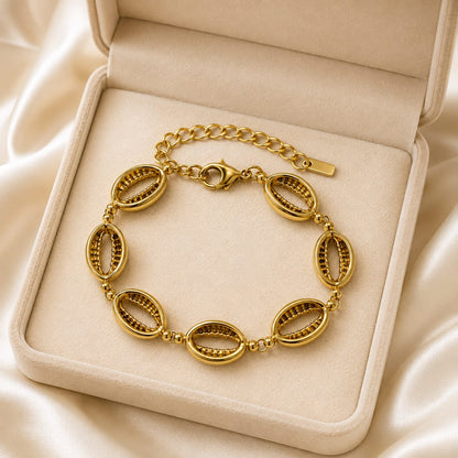 Cowrie Shell Link Gold-Tone Stainless Steel Bracelet