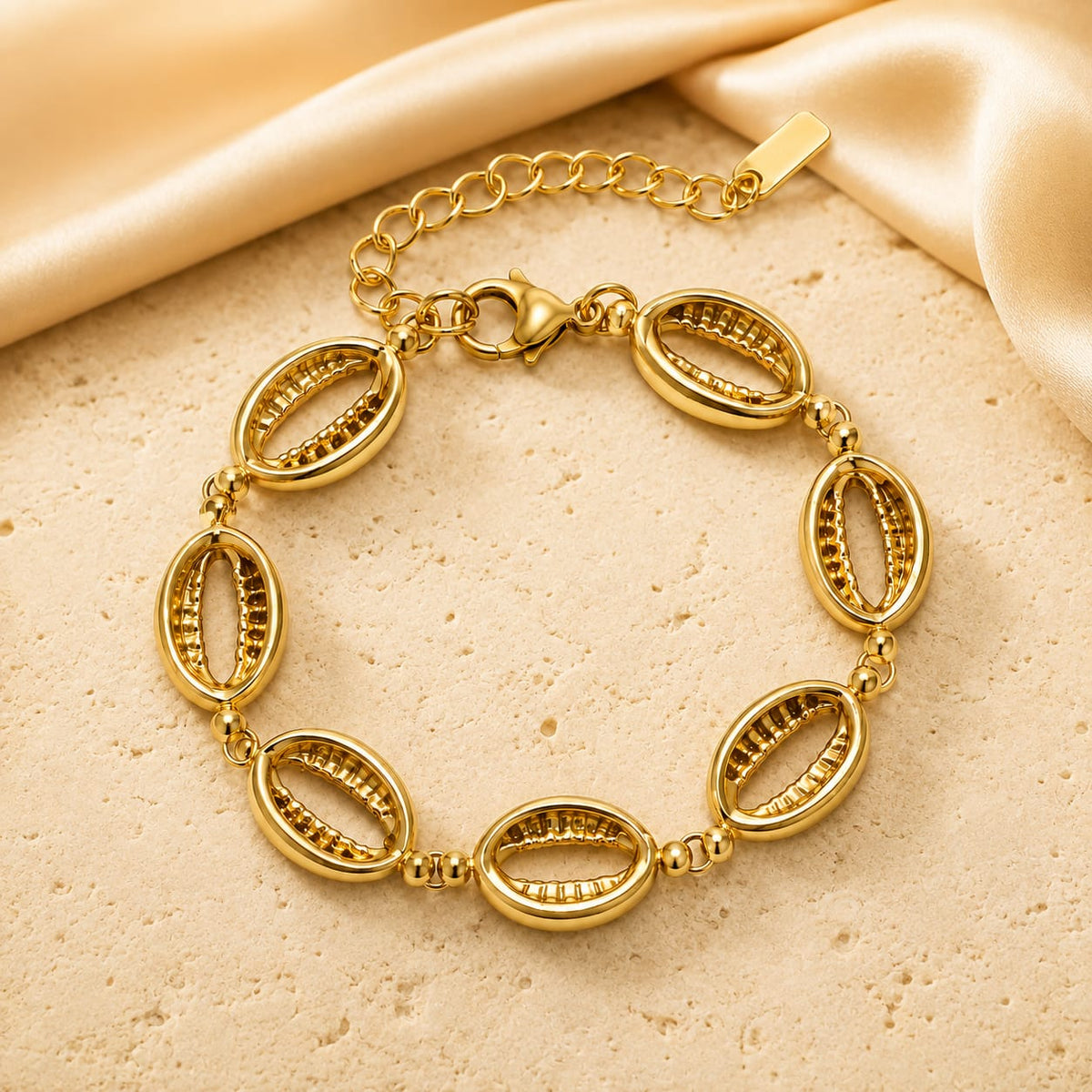 Cowrie Shell Link Gold-Tone Stainless Steel Bracelet