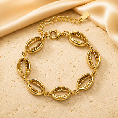 Cowrie Shell Link Gold-Tone Stainless Steel Bracelet
