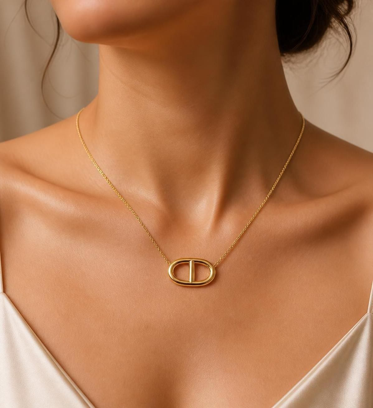 Elara Oval Link Gold-Tone Stainless Steel Necklace for Women