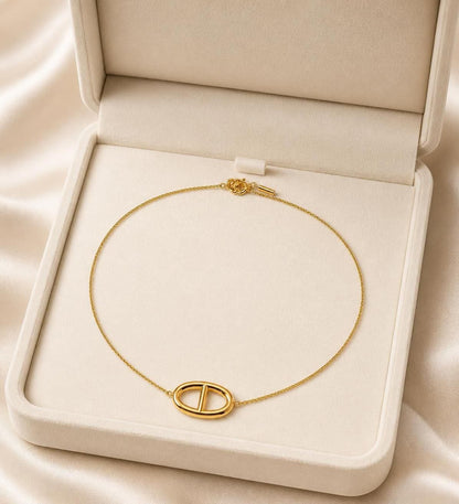 Elara Oval Link Gold-Tone Stainless Steel Necklace for Women