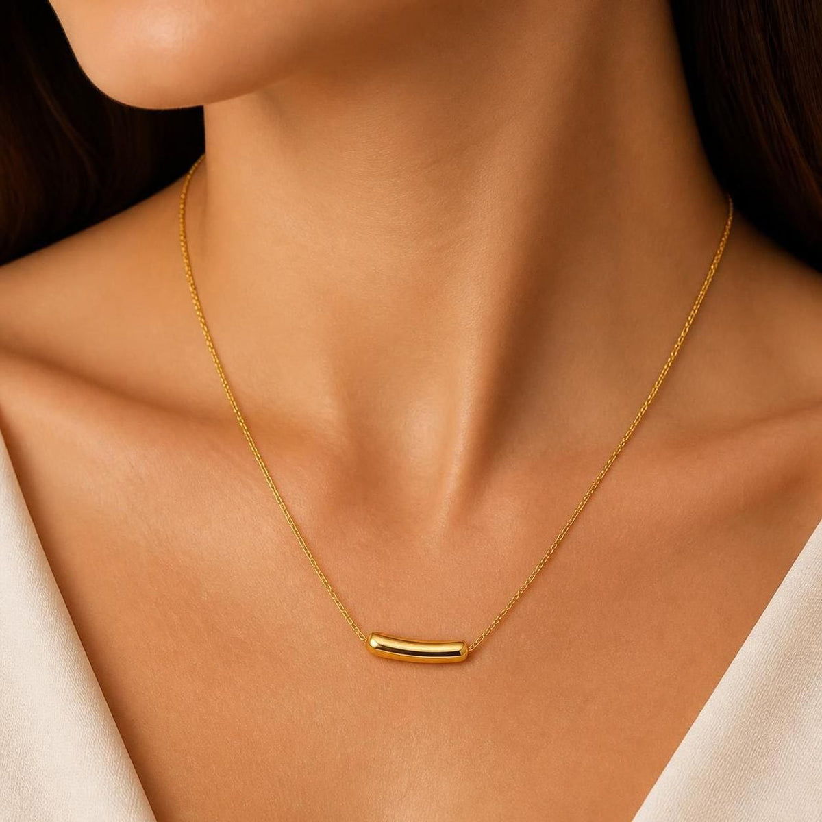Product Title Luna Curved Bar Gold-Tone Stainless Steel Necklace