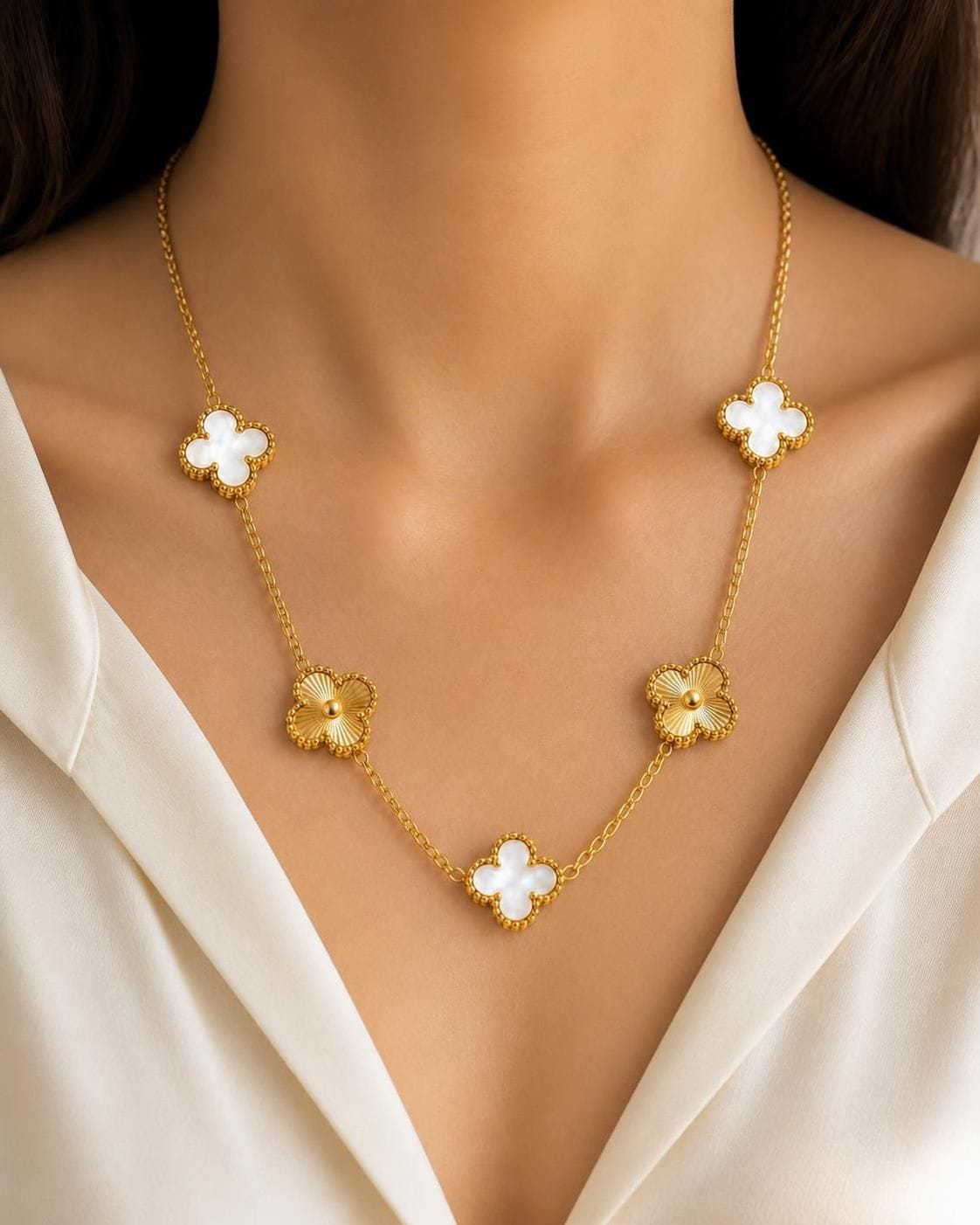 Aveline Five Clover Gold-Tone Stainless Steel Station Necklace