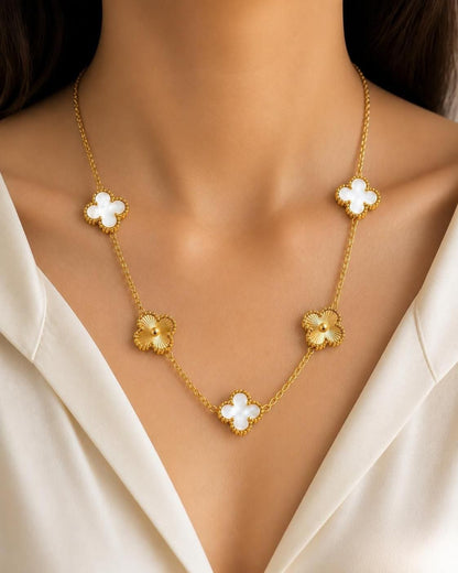 Aveline Five Clover Gold-Tone Stainless Steel Station Necklace