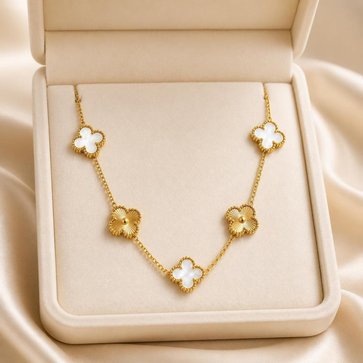 Aveline Five Clover Gold-Tone Stainless Steel Station Necklace