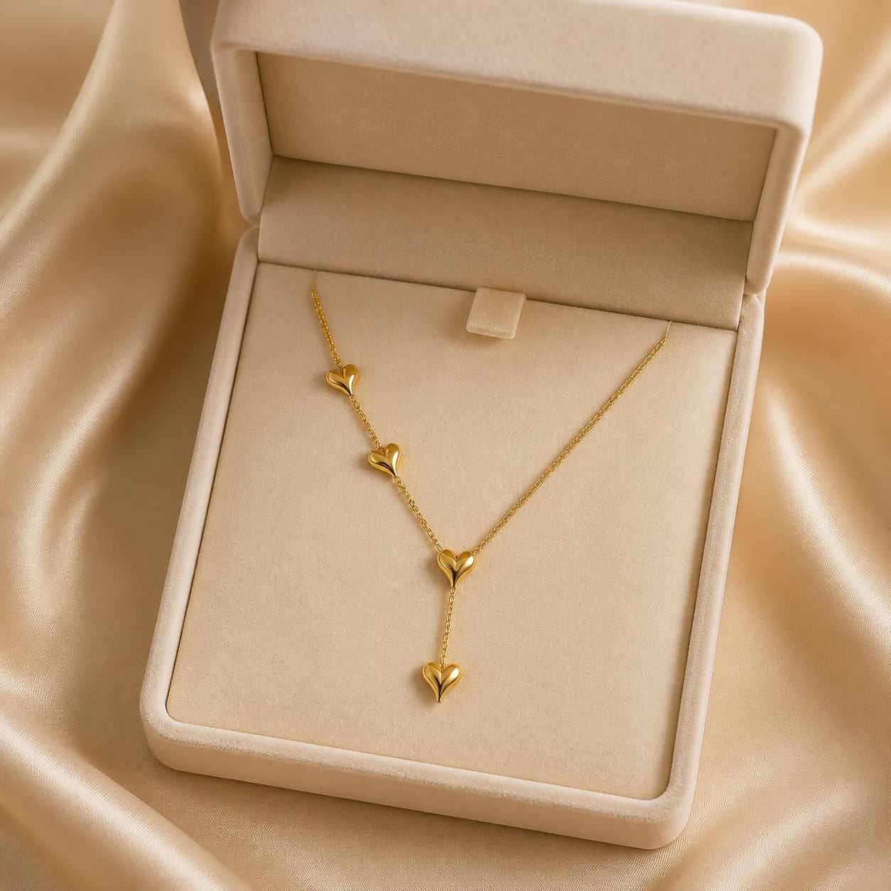 Amora Four Heart Drop Gold-Tone Stainless Steel Y Necklace