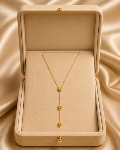 Triple Heart Drop Gold-Tone Stainless Steel Y Necklace