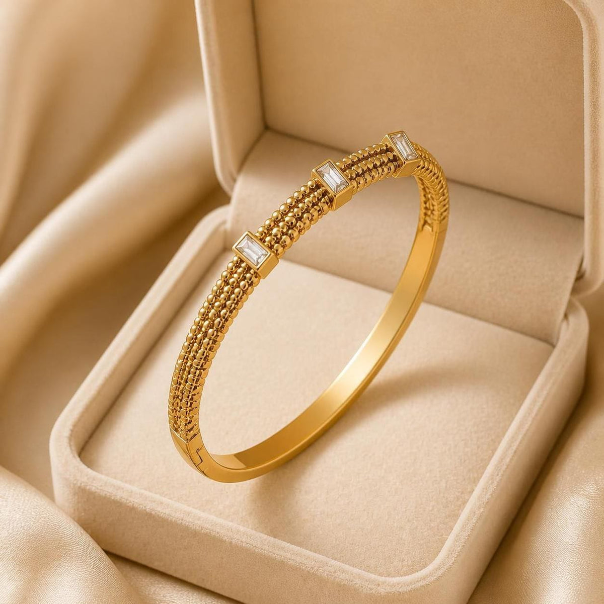 Aurelia Trio Stone Gold-Tone Stainless Steel Bangle