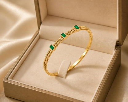 Aurelia Trio Stone Gold-Tone Stainless Steel Bangle