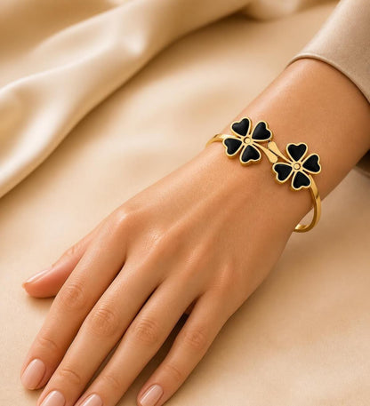 Black Clover Gold-Tone Stainless Steel Bangle