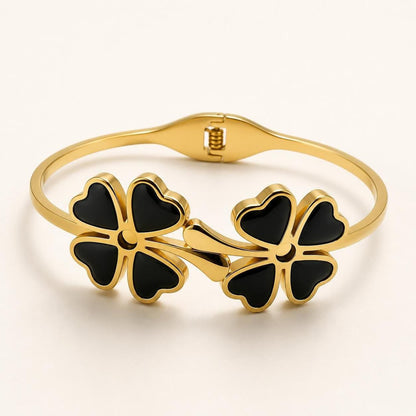 Black Clover Gold-Tone Stainless Steel Bangle