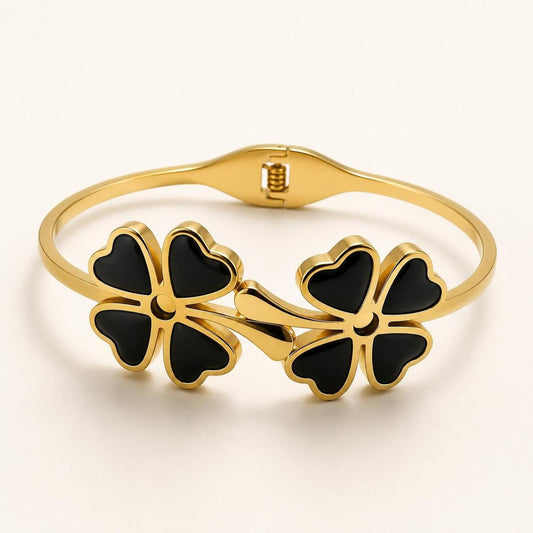 Black Clover Gold-Tone Stainless Steel Bangle