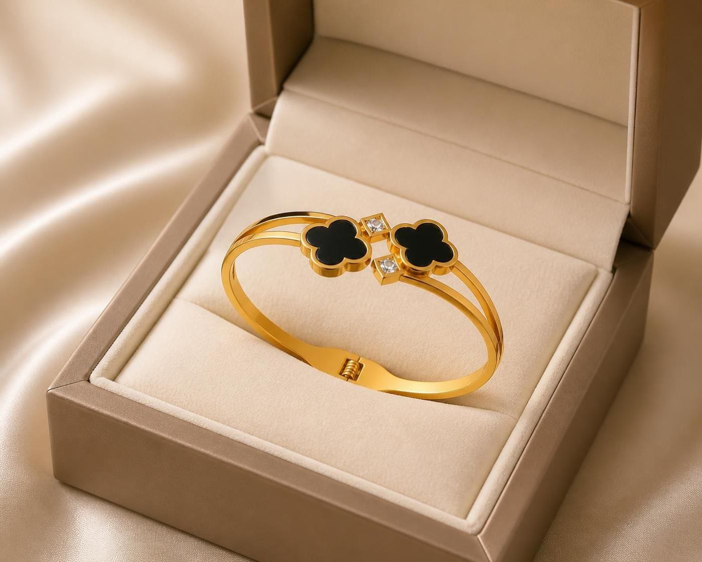 Black Clover Crystal Gold-Tone Stainless Steel  Bangle