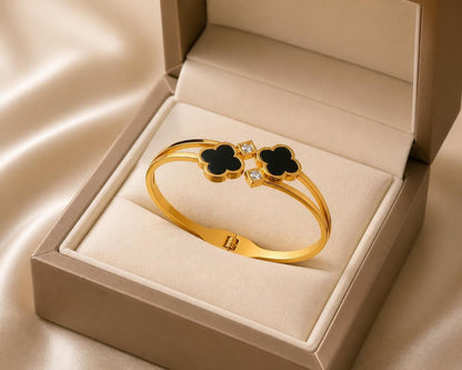 Black Clover Crystal Gold-Tone Stainless Steel  Bangle