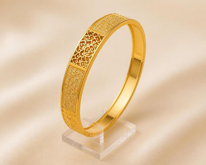 Celestia Filigree Gold-Tone Stainless Steel Bangle