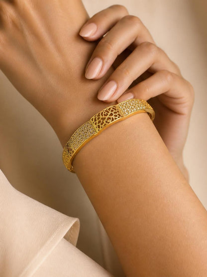 Celestia Filigree Gold-Tone Stainless Steel Bangle