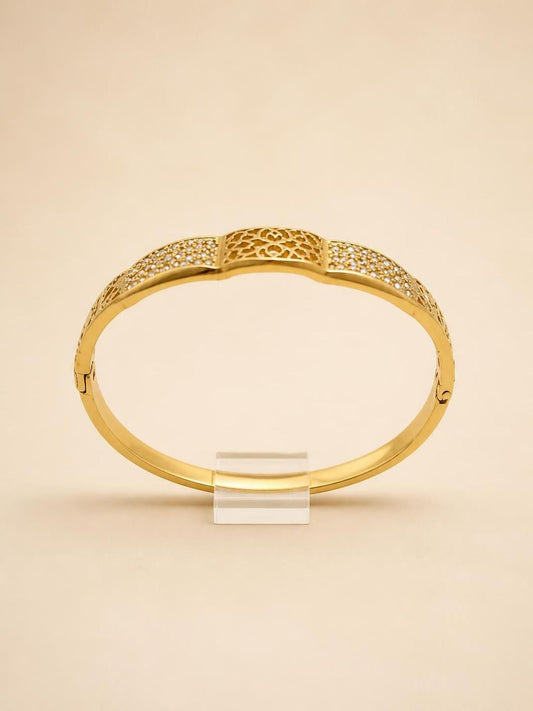 Celestia Filigree Gold-Tone Stainless Steel Bangle