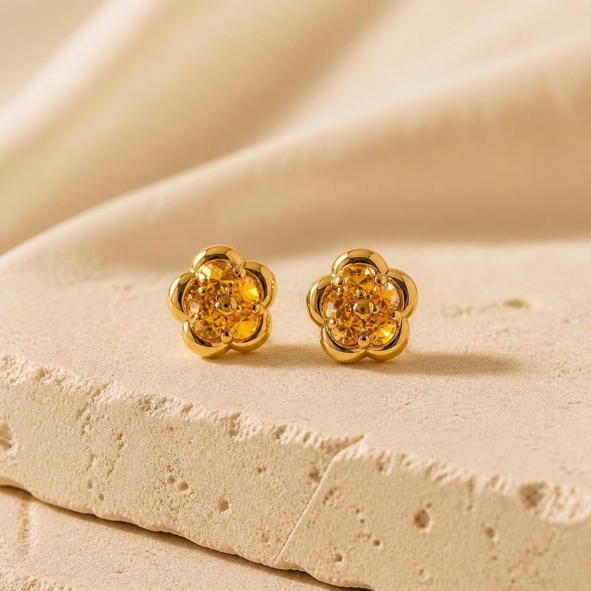 Golden Bloom  Flower Stud Earrings – Stainless Steel