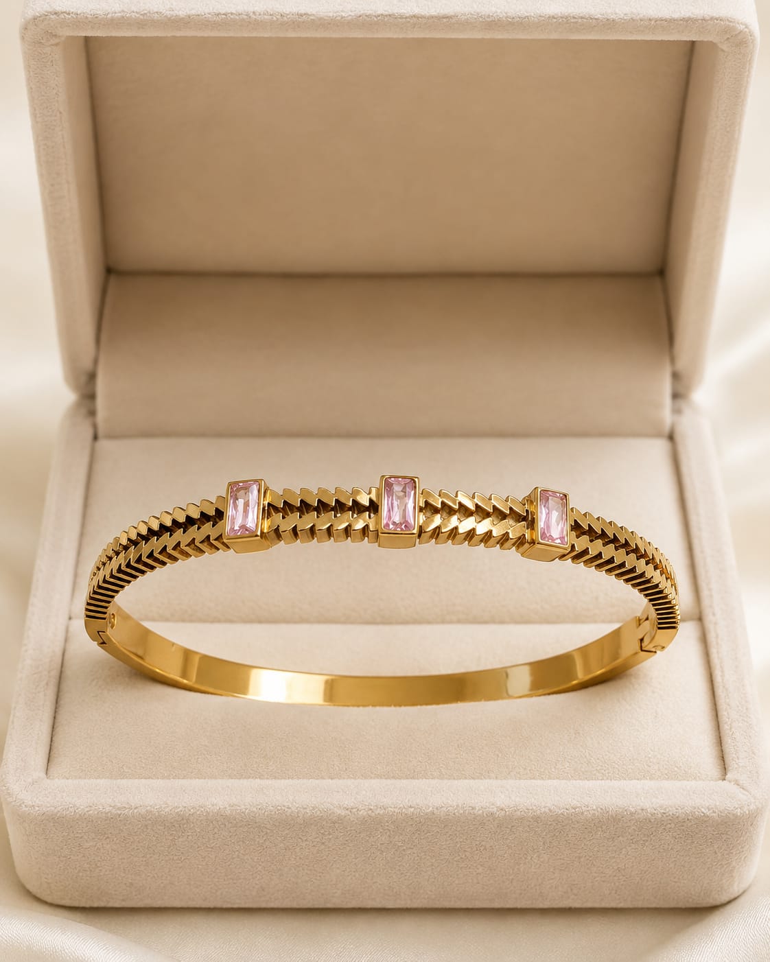 Aurelia Trio Stone Gold-Tone Stainless Steel Bangle