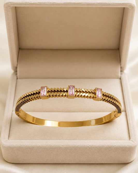 Aurelia Trio Stone Gold-Tone Stainless Steel Bangle
