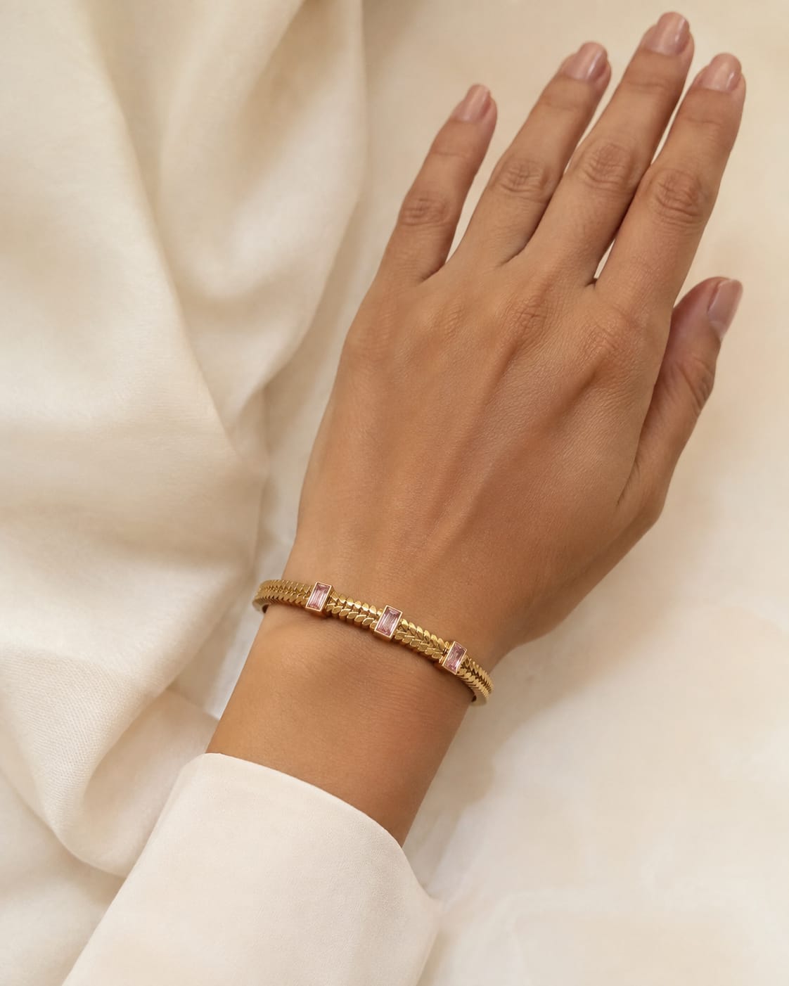 Aurelia Trio Stone Gold-Tone Stainless Steel Bangle